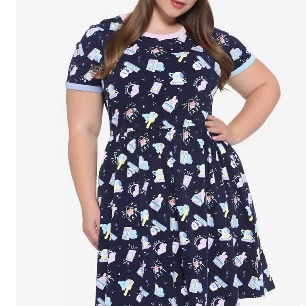 BT21 Pastel Music Print Ringer Twofer Dress Size XL Sample piece Nwot